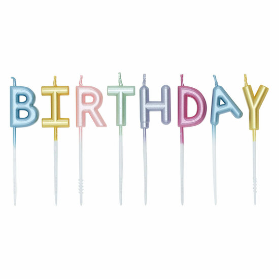 Taartkaarsen Set "Happy Birthday" Pastel Kleuren