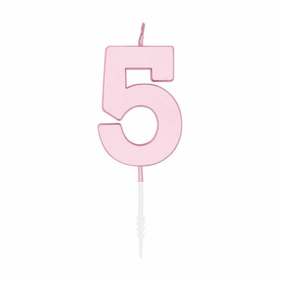 Taartkaars 4,5cm Pastel Roze no. 5