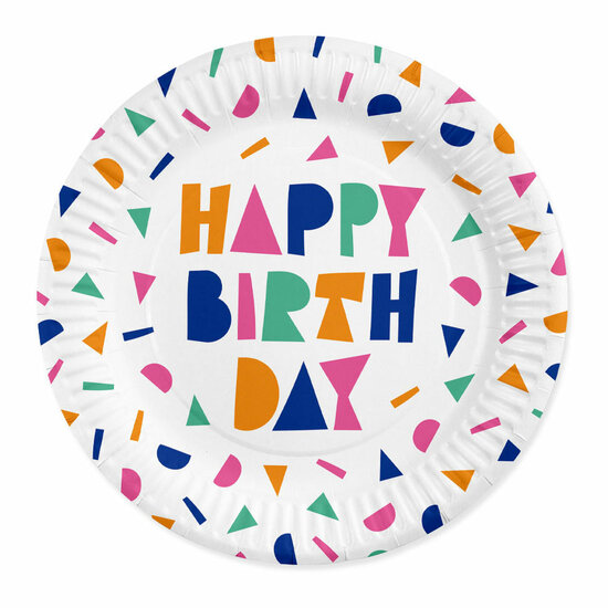 Papieren Borden 23cm Happy Birthday - 8st.