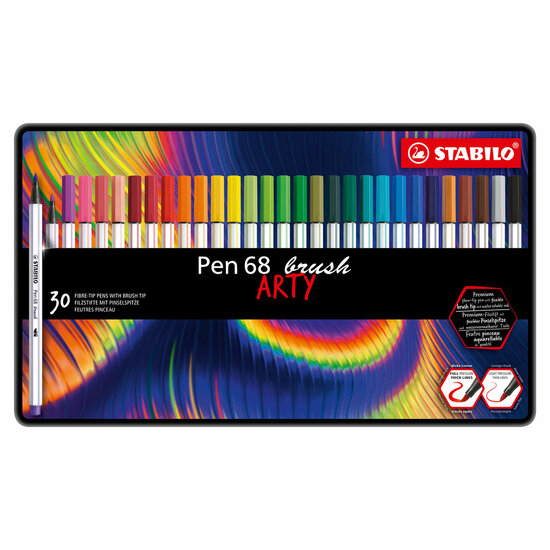 STABILO Pen 68 Brush - Viltstift - ARTY - Metalen Set 30 Stuks