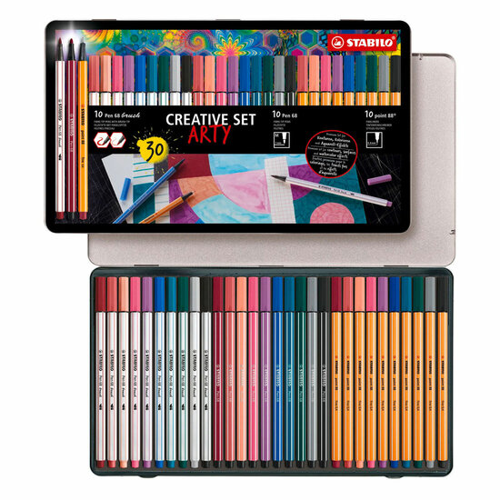 STABILO ARTY Creative Set Pen 68 Stiften en point 88 Fineliners in Metalen Etui - 30dlg.