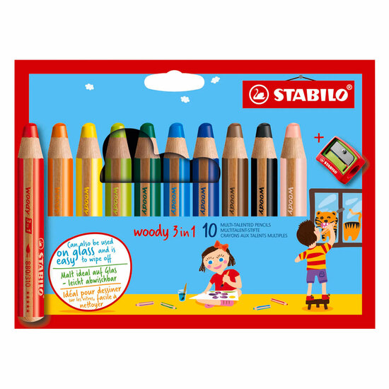STABILO woody 3in1 Multitalent Potloden - 10dlg. met Puntenslijper