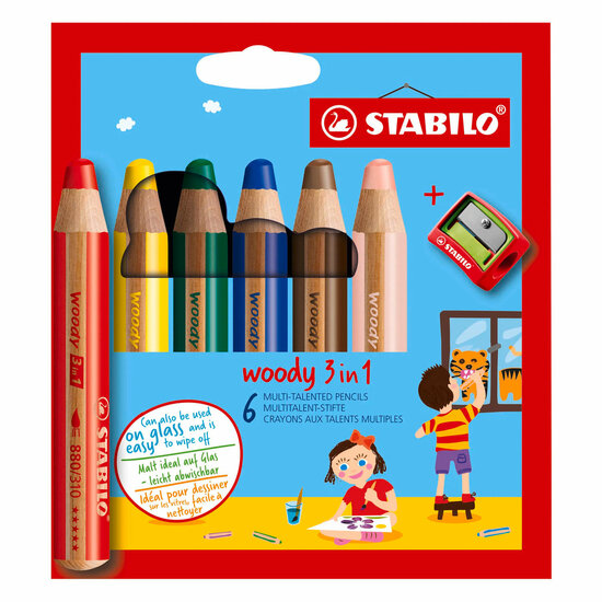 STABILO woody 3in1 Multitalent Potloden - 6dlg. met Puntenslijper
