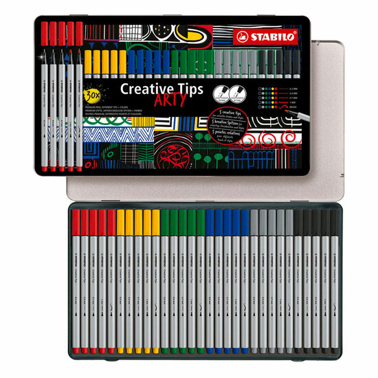 STABILO Creative Tips ARTY Pennen Klassieke Kleuren in Metalen Etui - 30dlg.