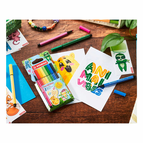 STABILO ANIMAL VIBES Pen 68 MINI Viltstiften - 8dlg. met Sticker