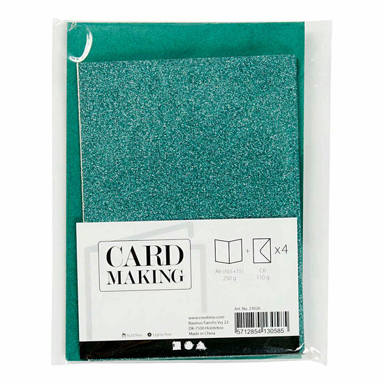 Kaarten en Enveloppen 10,5x15cm Glitter Groen - 4st.