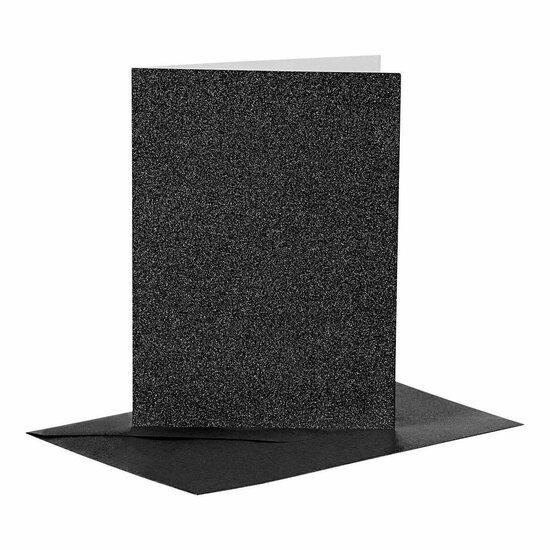 Kaarten en Enveloppen 10,5x15cm Glitter Zwart - 4st.