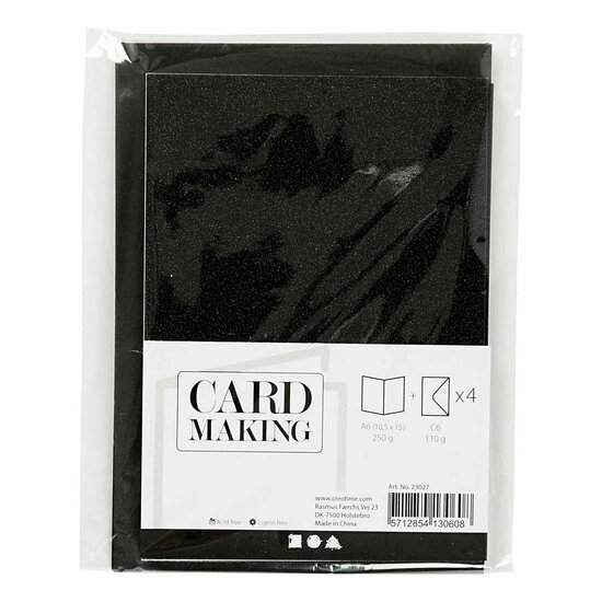 Kaarten en Enveloppen 10,5x15cm Glitter Zwart - 4st.