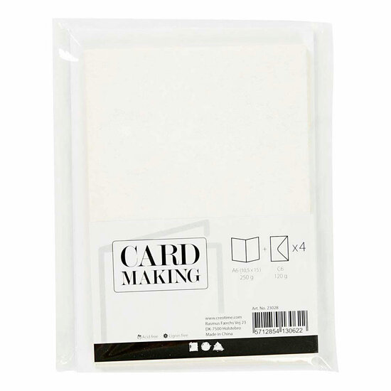 Kaarten en Enveloppen 10,5x15cm Glitter Wit - 4st.