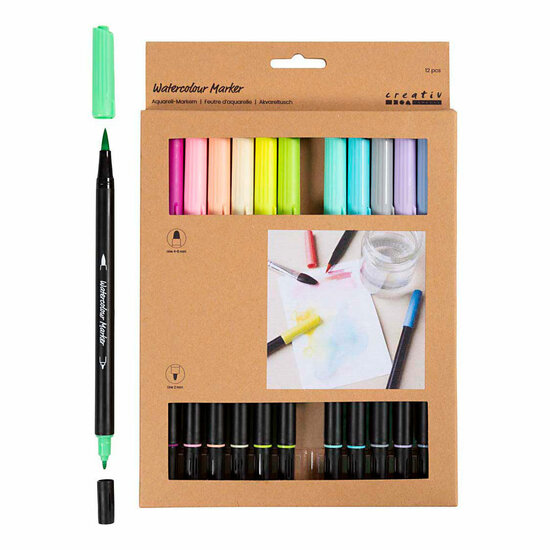 Dubbelzijdige Aquarelmarker - 12 Kleuren