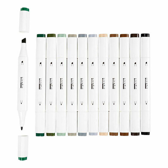 Tekenstift Lijndikte 1+8mm Natuurlijke Kleuren - 12st.