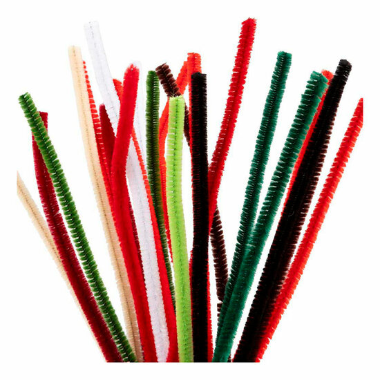 Chenille 6mm x 30cm Kerst Kleuren- 25st.
