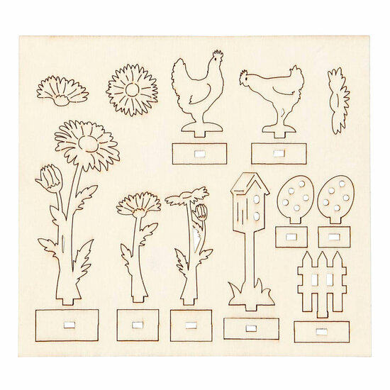 DIY Houten Figuren Kippen, Eieren en Bloemen
