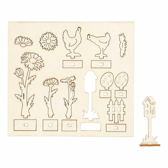 DIY Houten Figuren Kippen, Eieren en Bloemen