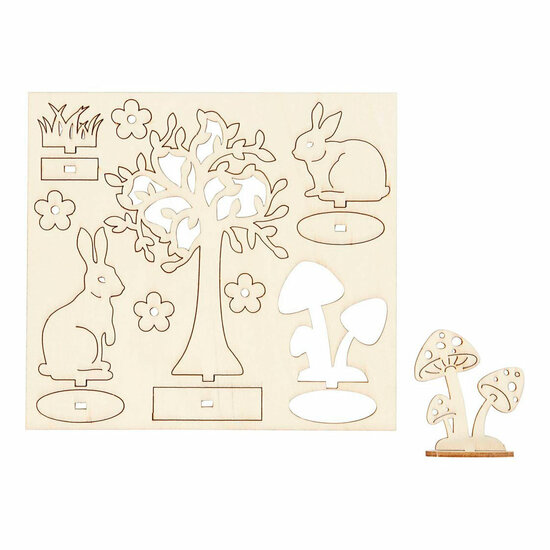 DIY Houten Figuren Hazen, Boom en Paddestoelen