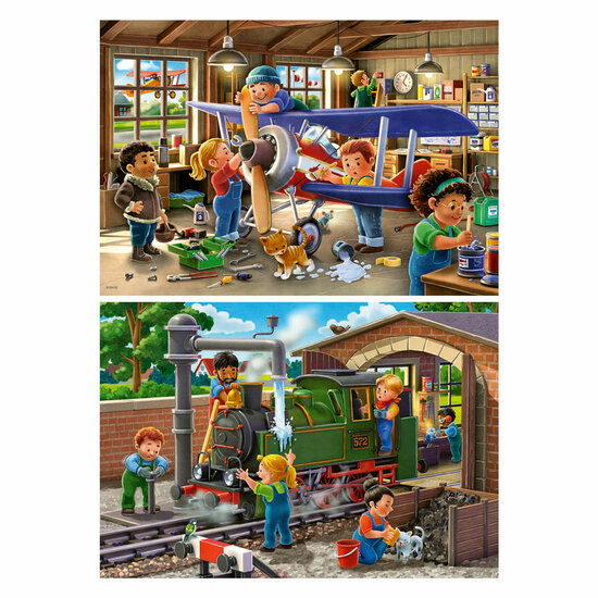 Ravensburger Legpuzzel Vliegtuig en Trein Reparatie, 2x24st.