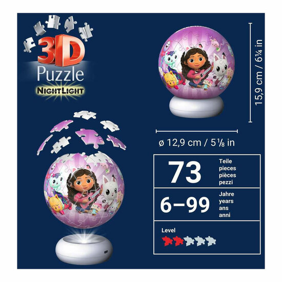 Ravensburger 3D Puzzel Nachtlamp Gabby's Dollhouse - 73st.