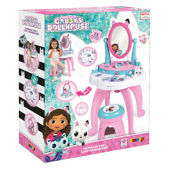 Smoby Gabby's Poppenhuis 2in1 Kaptafel met Kruk, 12dlg.