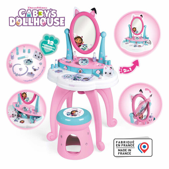 Smoby Gabby's Poppenhuis 2in1 Kaptafel met Kruk, 12dlg.