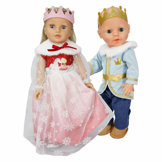 Poppenjurk Winterprinses Lumi met Kroon en Cape - Maat 35-45 cm