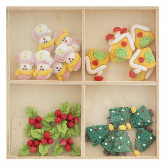 Resin Kerstmis Figuren in Houten Doos - 24dlg.