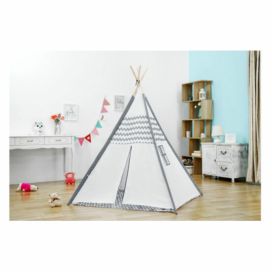 Tipi met Houten Stokken en Vloerkleed - 120x120x150cm