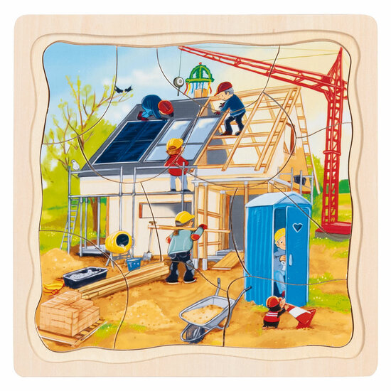 Goki Houten 3-Lagen Puzzel - Huis Bouwen - 35st.