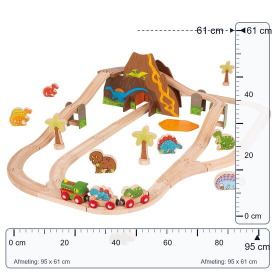 Bigjigs Houten Dino Treinset, 49dlg. - Afmetingen en Maatvoering