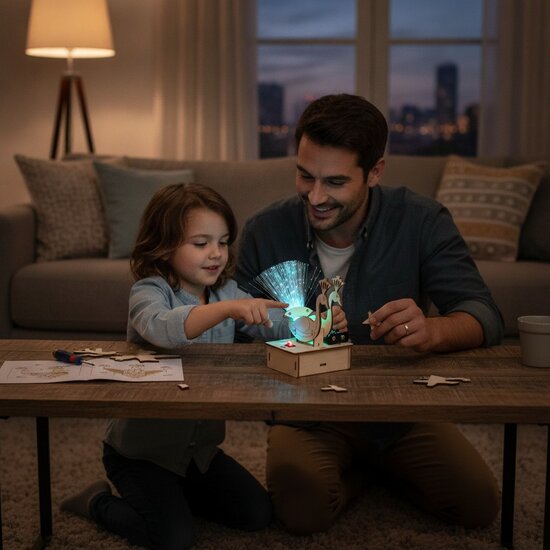 Houten bouwpakket lichtvezel pauw - Sfeerfoto Lifestyle