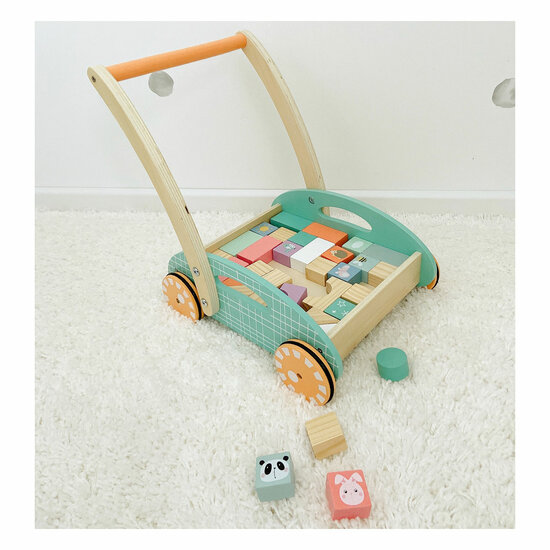 Small Foot - Houten Baby  Walker Loopwagen met Blokken Pastel, 35dlg. - Foto 9