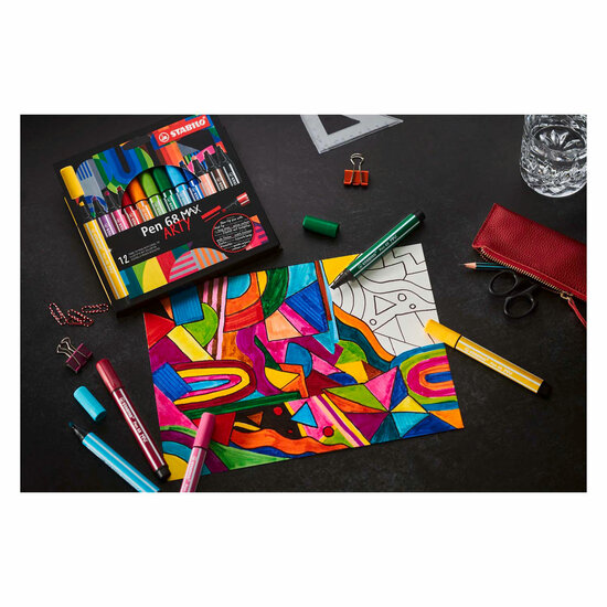 STABILO Pen 68 MAX ARTY - Viltstift Met Dikke Beitelpunt - Set 4 Stuks - Foto 6