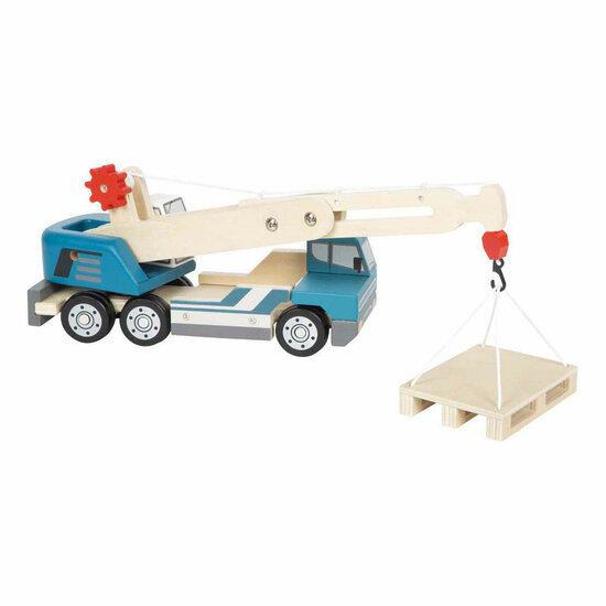 Small Foot -  Houten Kraanwagen Blauw met Pallet - Foto 9