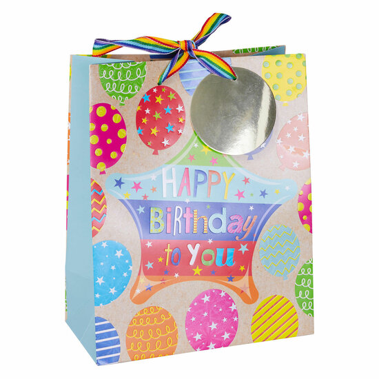 Geschenktasje Kraftlook Happy Birthday - 23x18x10cm