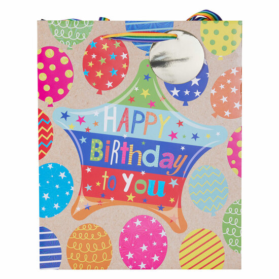 Geschenktasje Kraftlook Happy Birthday - 23x18x10cm - Foto 5