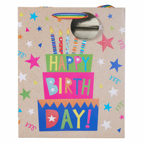 Geschenktasje Kraftlook Happy Birthday - 23x18x10cm - Foto 6