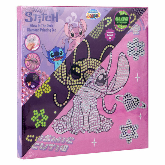Stitch &amp; Angel Diamond Painting Canvas Glow In The Dark - 19x19cm