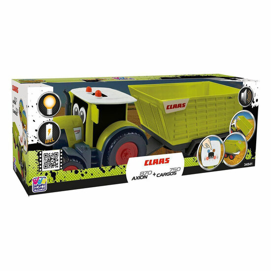 Claas Kids Axion 870 Tractor met Cargos 750 Trailer - Licht en Geluid