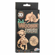 2-in-1 Houten Bouwpakket 3D Puzzel - Dolfijn en Aap