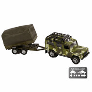 Kids Globe Die-cast Land Rover Met Aanhanger Leger, 27cm