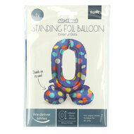 Staande Folieballon Colorful Dots Cijfer 0 - 72cm