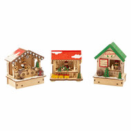 Small Foot - Houten Decoratie Kerstmarkt met Lampjes, Set van 3