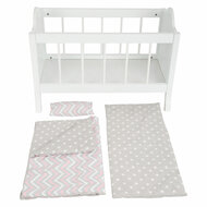 Small Foot - Houten Poppenbed Wit met Beddengoed Strepen, 4dlg.