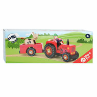 Small Foot - Houten Tractor met Aanhangwagen Rood en Speelfiguren, 4dlg.