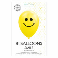 Ballonnen Smile Geel 30cm, 8st.