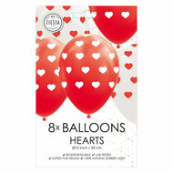 Ballonnen Hartjes Rood/Wit 30cm, 8st.