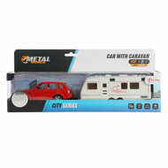 Metal Pull-back Auto met Caravan 1:48