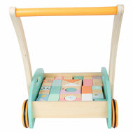 Small Foot - Houten Baby  Walker Loopwagen met Blokken Pastel, 35dlg.