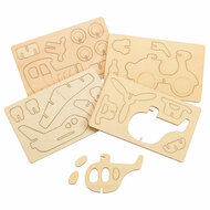 Bouwpakketje Houten 3D Voertuigen, Set van 4