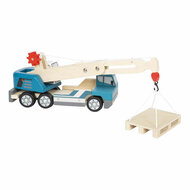 Small Foot -  Houten Kraanwagen Blauw met Pallet