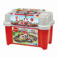 Abrick Ecoiffier Bouwset - Brandweer Speelton met Deksel als Speelbasis - Inclusief Accessoires voor Mini-Stad - Opbergen in To